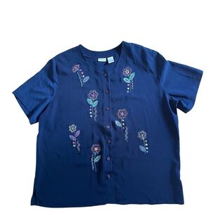 Koret Blue Floral Embroidered Blouse
